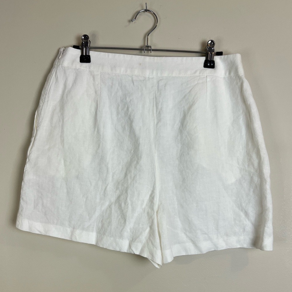 Bonpoint White Pleated 100% Linen High Waisted Shorts Size 40 US 8 Summer Sun - Picture 3 of 16